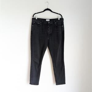 Agolde Nico Black High Rise Slim Fit Cotton Blend Button Skinny Jeans, size 32